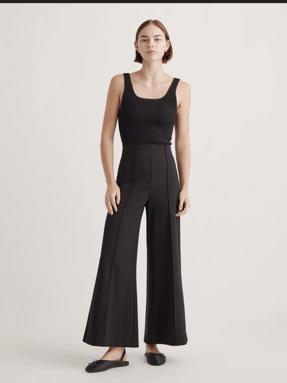 Quince Womens Ultra Stretch Ponte Black Waist Wide-Leg Pants Size Small NWT